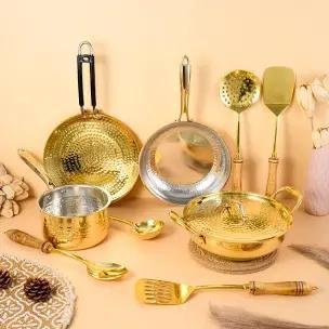 Handcrafted Brass Cookware & Kitchen Utensil Set | Premium Traditional Kitchen Collection