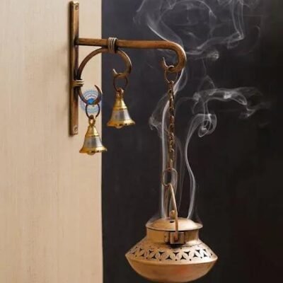 Handcrafted Brass Hanging Incense Burner | Antique Finish Wall-Mounted Dhoop Holder