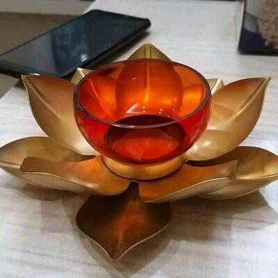 Handcrafted Lotus Tealight Candle Holder | Decorative Metal Candle Stand
